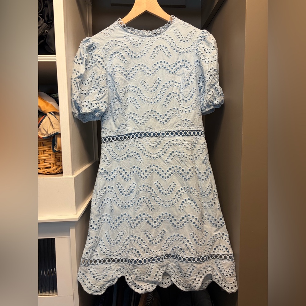 AQUA Blue Eyelet Mini Shift Dress Medium